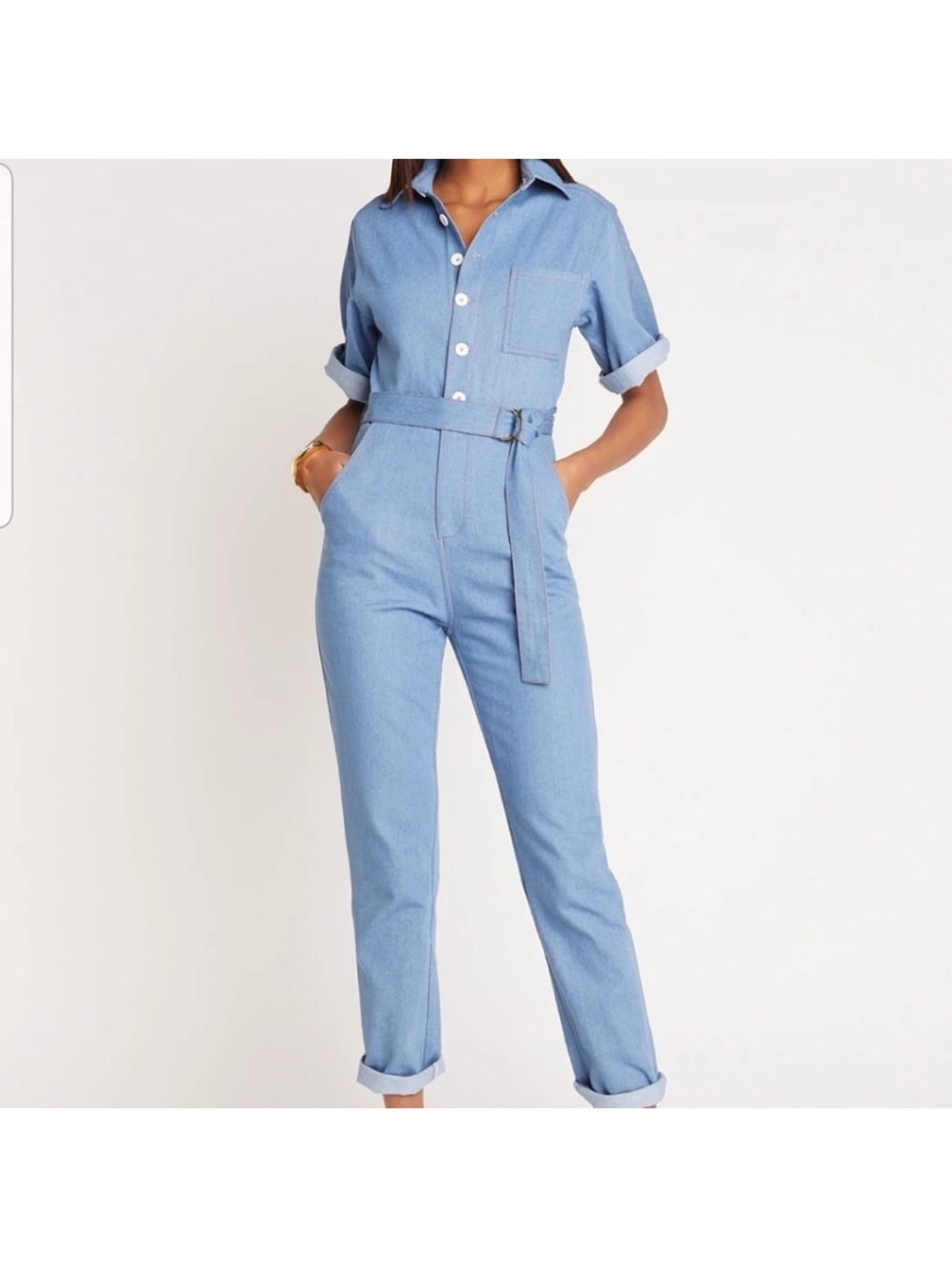 Light Blue Button-Up denim Jumpsuit by Choosy NWOT Small